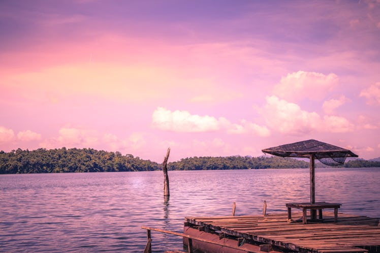 Sunset at a lake, which you can post on Instagram with a pink sky caption.