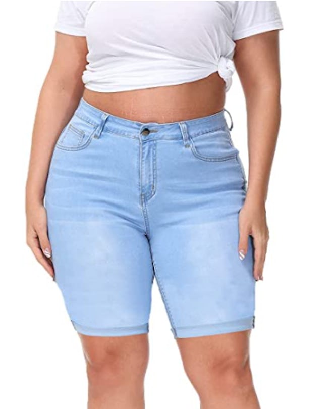 Allegrace Plus Size High Waist Jean Shorts