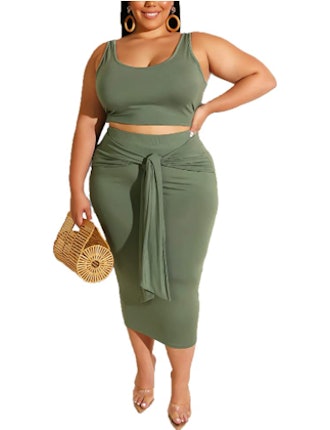 IyMoo Plus Size 2 Piece Skirt and Tank Top Set