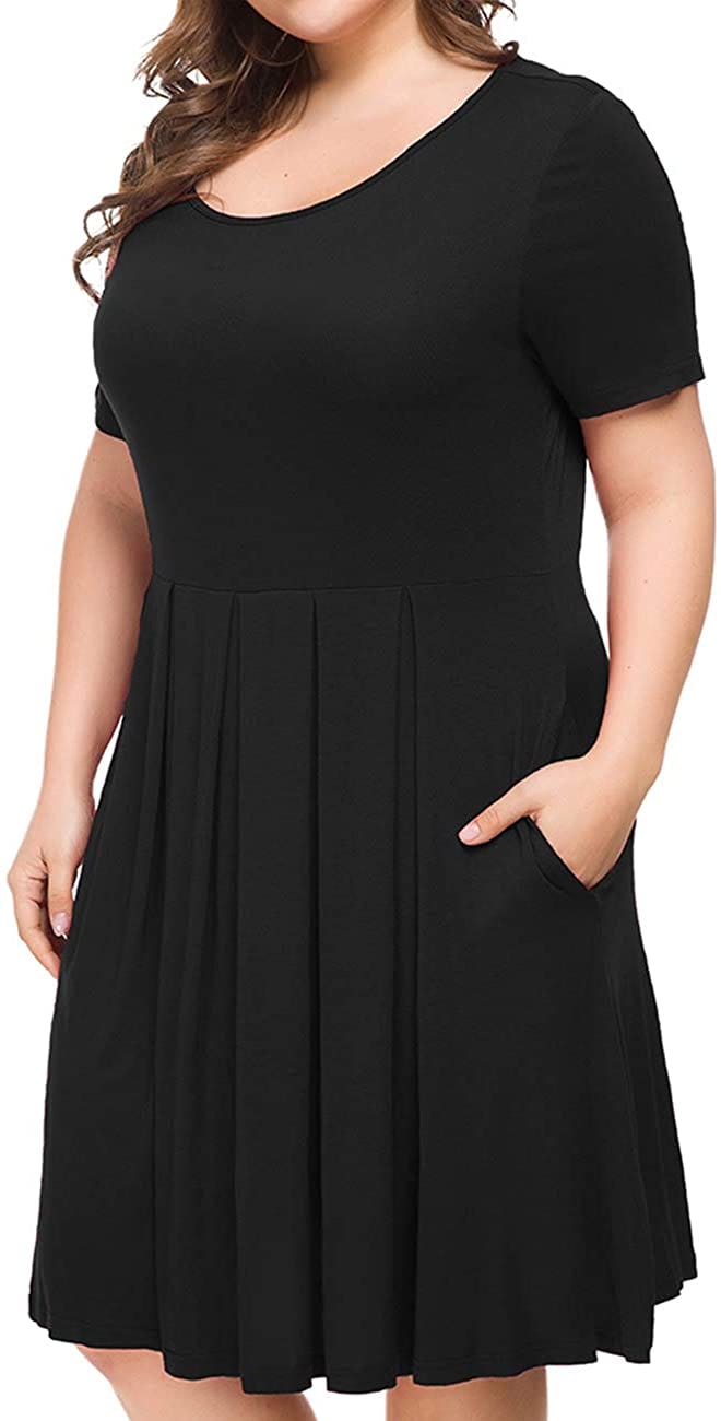Tralilbee Plus Size Short Sleeve Dress With Pockets