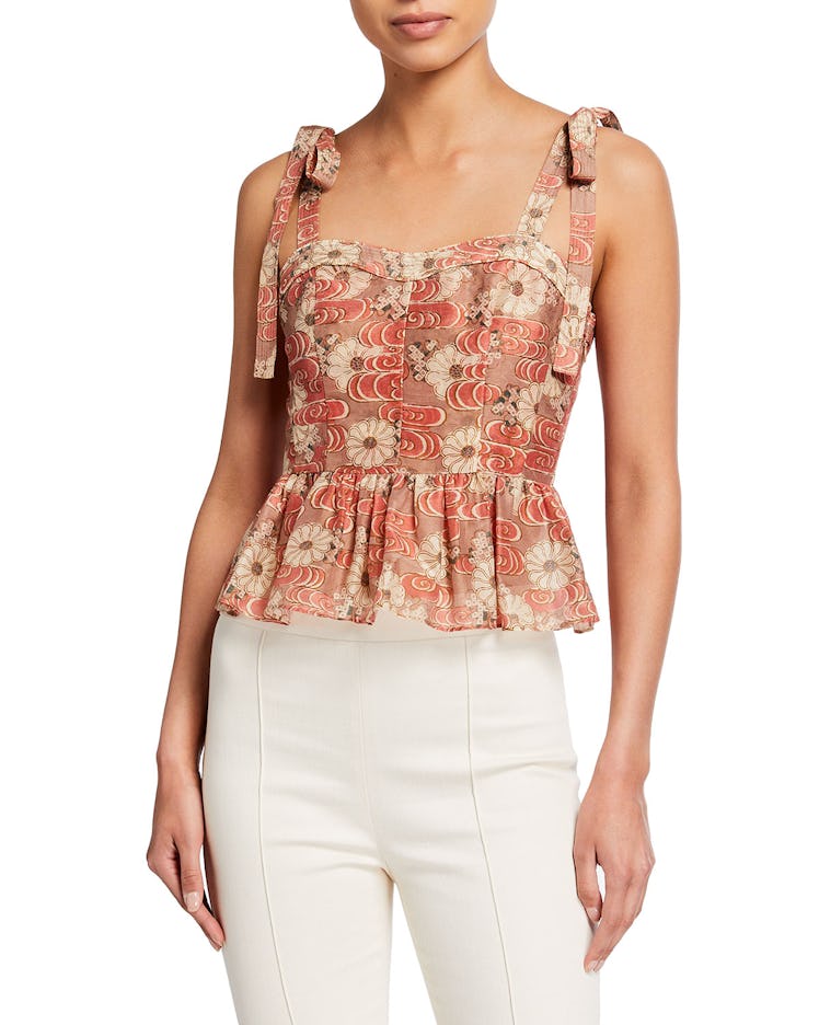 Helia Tie-Shoulder Peplum Top