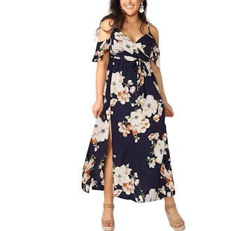 Milumia Plus Size Cold Shoulder Floral Maxi Dress
