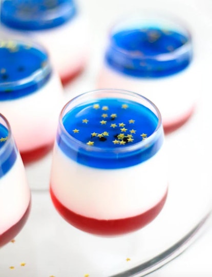 pannacotta shooters in red white and blue made with grenadine