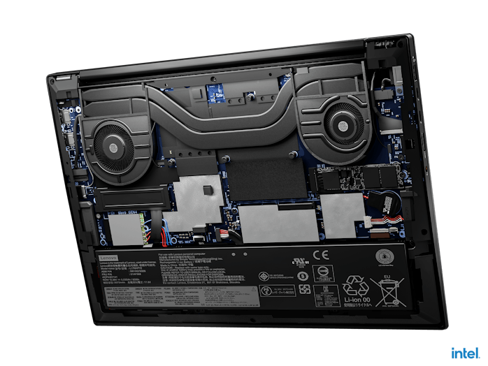 Underside view of Lenovo Thinkpad X1 Extreme Gen 4 laptop cooling system