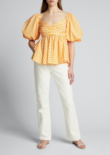 Brie Gingham Puff-Sleeve Top