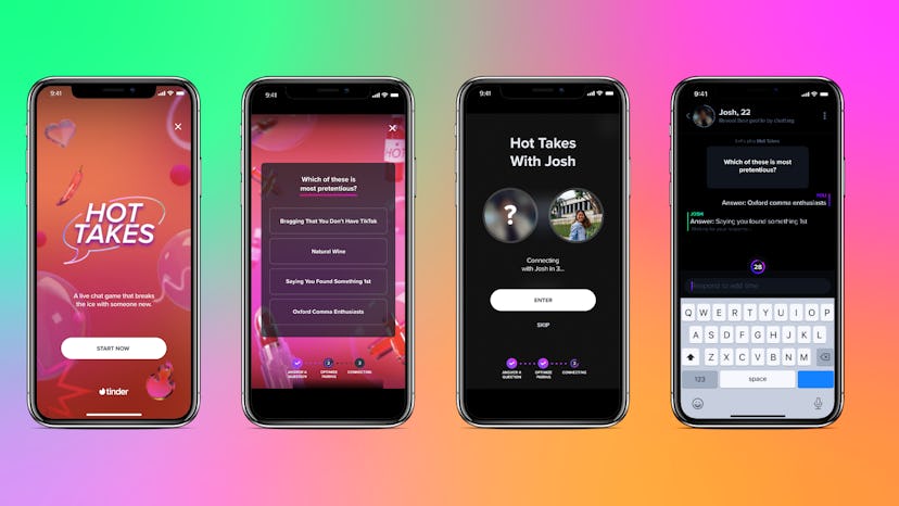 Smartphone showing Tinder's new Hot Take feature inspired by Gen Z