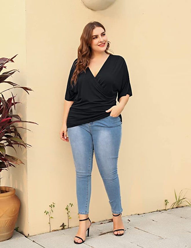 IN'VOLAND Womens Plus Size Wrap Top