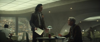 Tom Hiddleston and Owen Wilson at a TVA cafeteria together in Loki Episode 2