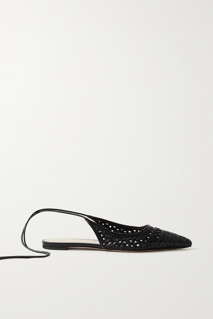 Woven Leather Point-Toe Flats  