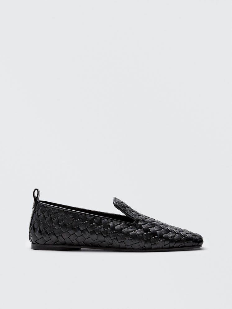 Black Leather Plaited Loafers