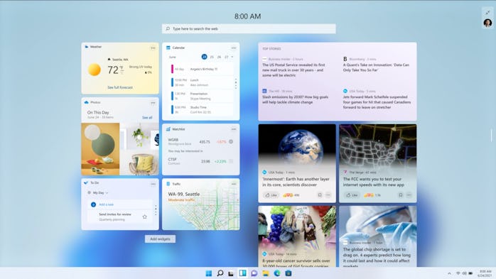 Windows 11’s visual updates include a new Start Menu, widgets, and softer corners.