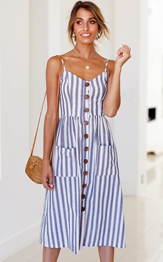 Angashion Button Down Swing Midi Dress
