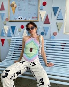 Artist Simone Noa Hedal wears a halter top from House of Sunny.