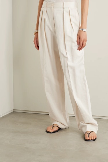 Igor Pleated Cotton And Linen-Blend Twill Wide-Leg Pants