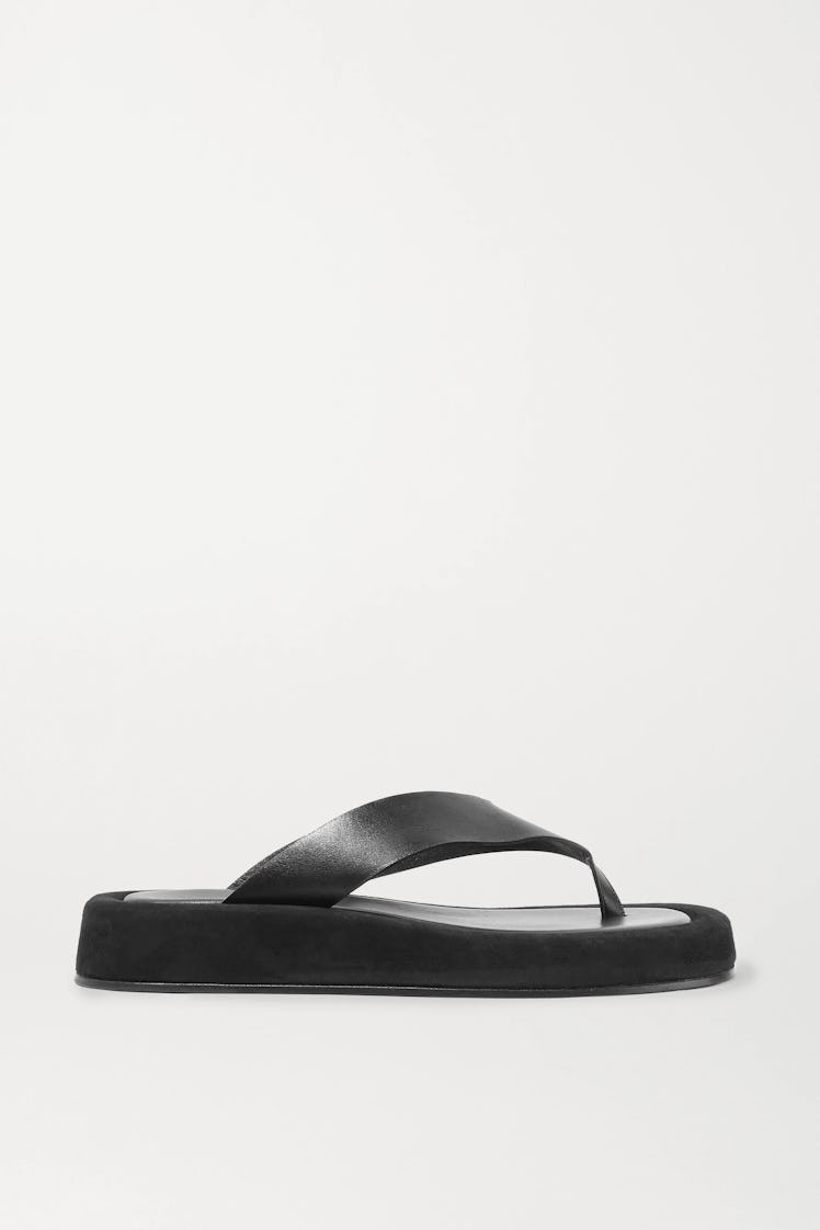 Ginza Leather And Suede Platform Flip Flops