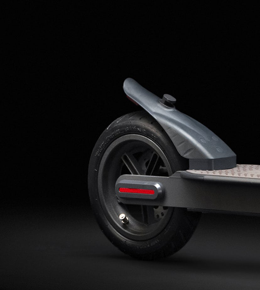 An image of the back wheel of Ducati's Pro-I Evo. Electric scooter. E-scooter. EV. EVs. Electric veh...