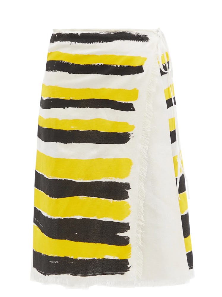 Brushstroke Stripe Print Wrap Skirt