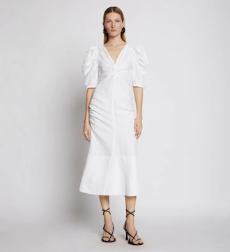 Linen Viscose Shirred Sleeve Dress