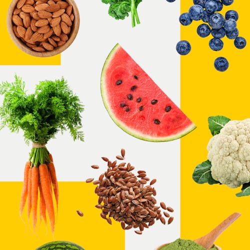 A collage with foods for sun protection