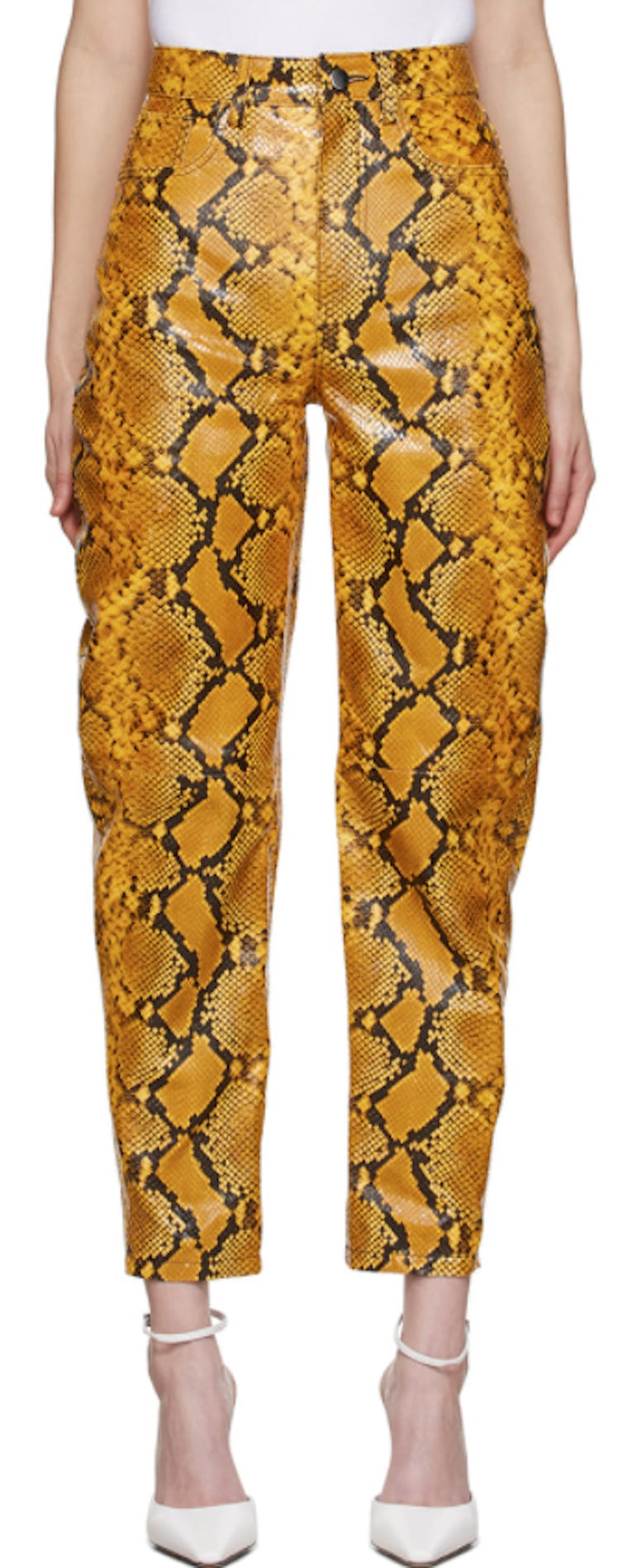 Yellow Leather Python Slouchy Pants
