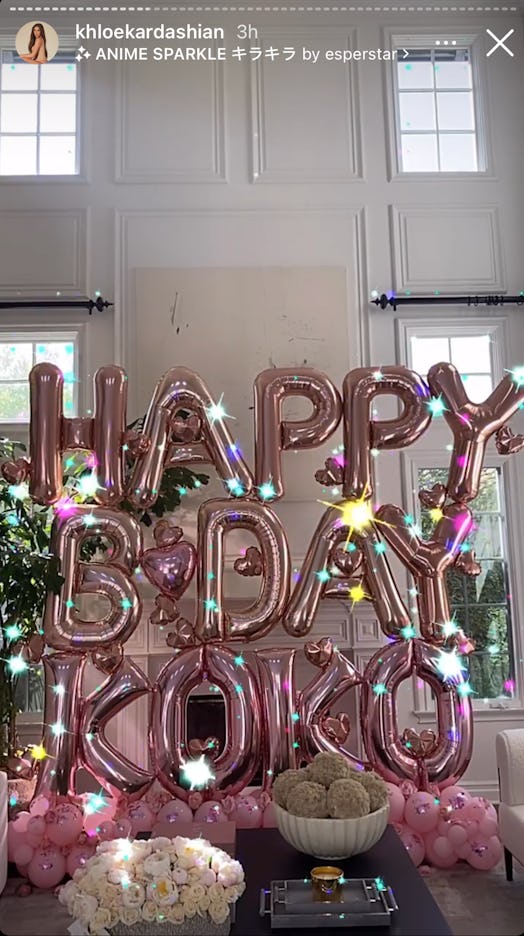 Khloé Kardashian post photo of birthday celebration with big balloons spelling out 'Happy Birthday K...