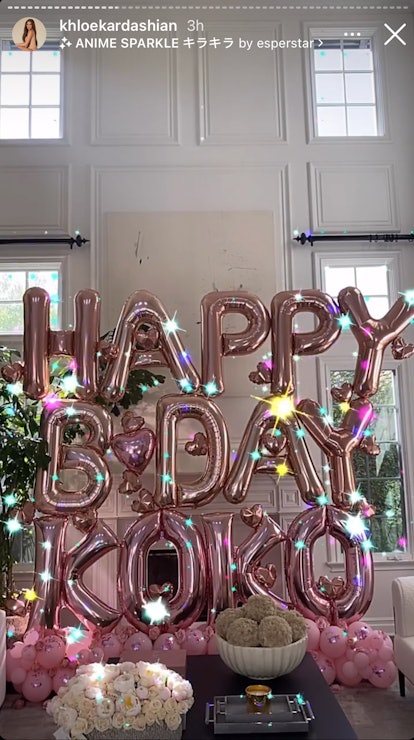 Khloé Kardashian post photo of birthday celebration with big balloons spelling out 'Happy Birthday K...