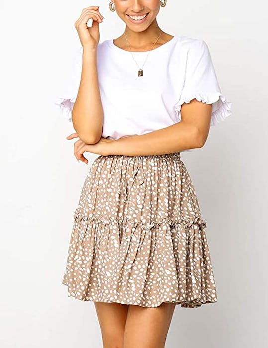 Relipop Floral Flared Pleated Short Skirt 