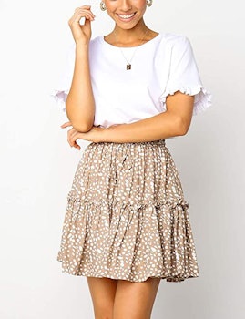 Relipop Floral Flared Pleated Short Skirt 