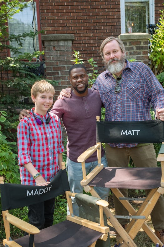 Kevin Hart with Matthew and Maddy Logelin on the set of 'Fatherhood,' based on a true story.