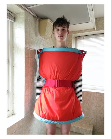 A model wearing a pillowy JW Anderson look from men's spring 2022