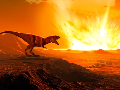 Tyrannosaurus observing asteroid impact