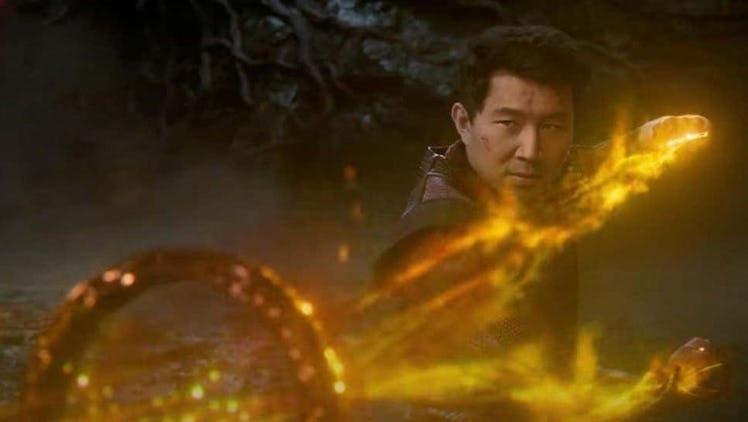 Simu Liu as the titular Shang Chi wielding the Ten Rings in 'Shang-Chi and the Legend of the Ten Rin...