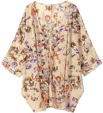 OLRAIN Floral-Print Sheer Chiffon Kimono