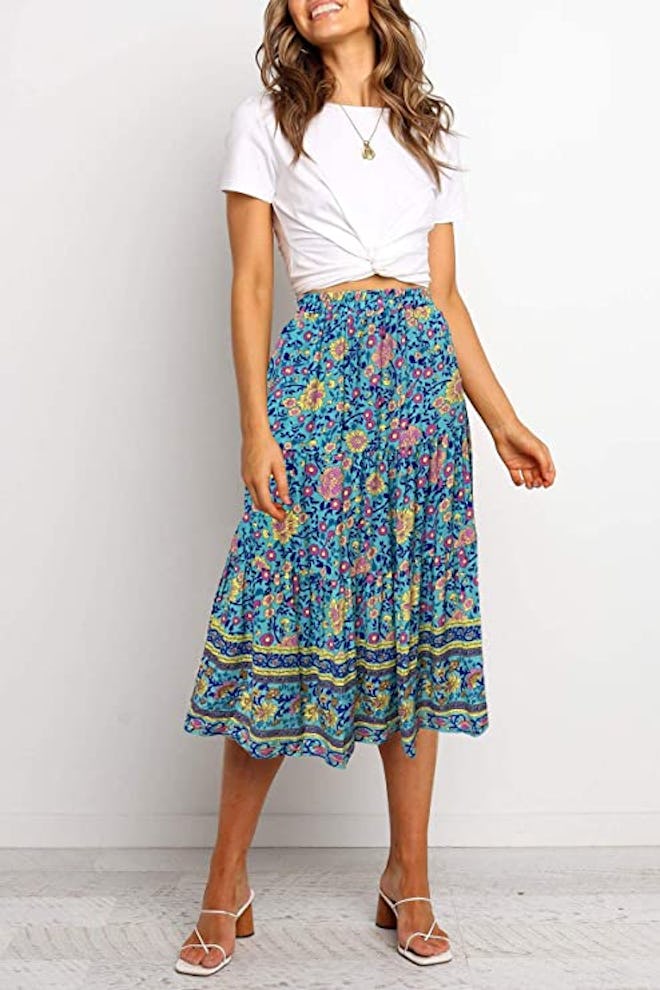 Merokeety Pleated A-Line Midi Skirt