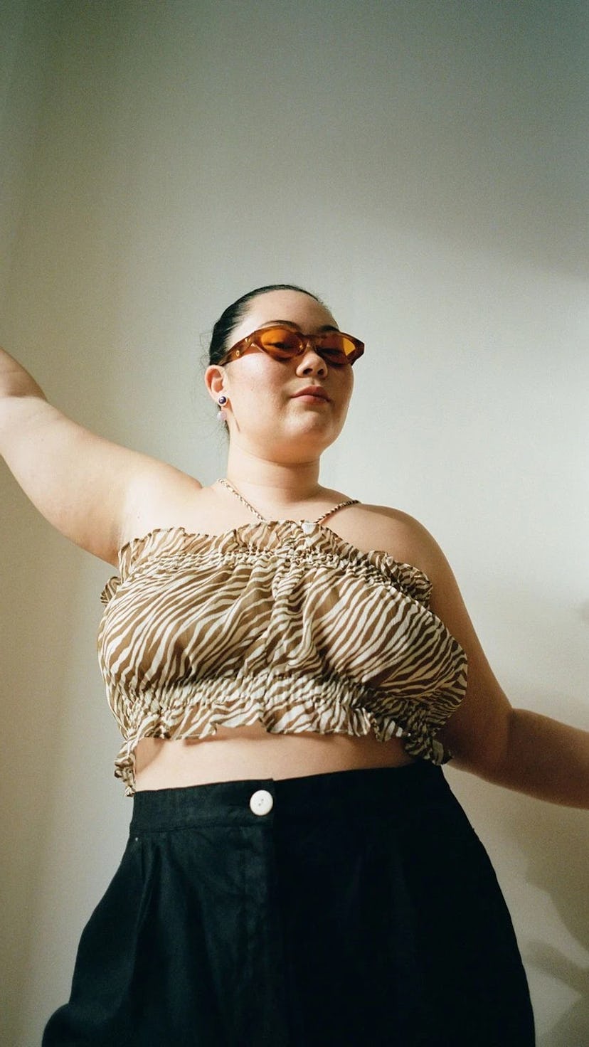 Model wearing WRAY halter top