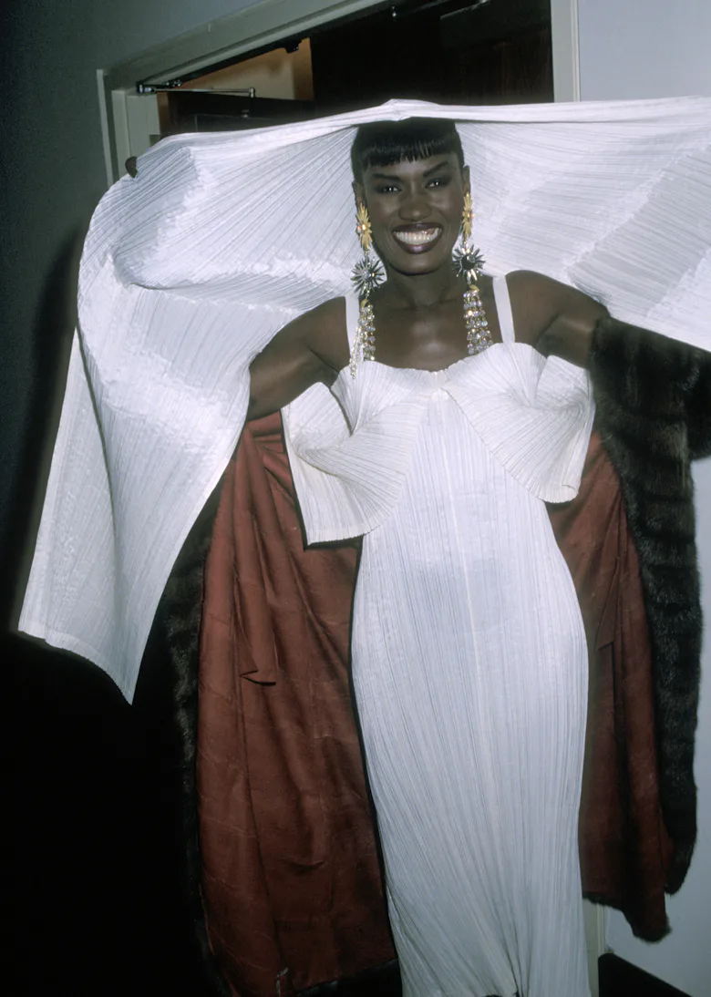 grace jones silver dress Jamaican-American fashion model, singer and actress Grace Jones,... News Photo