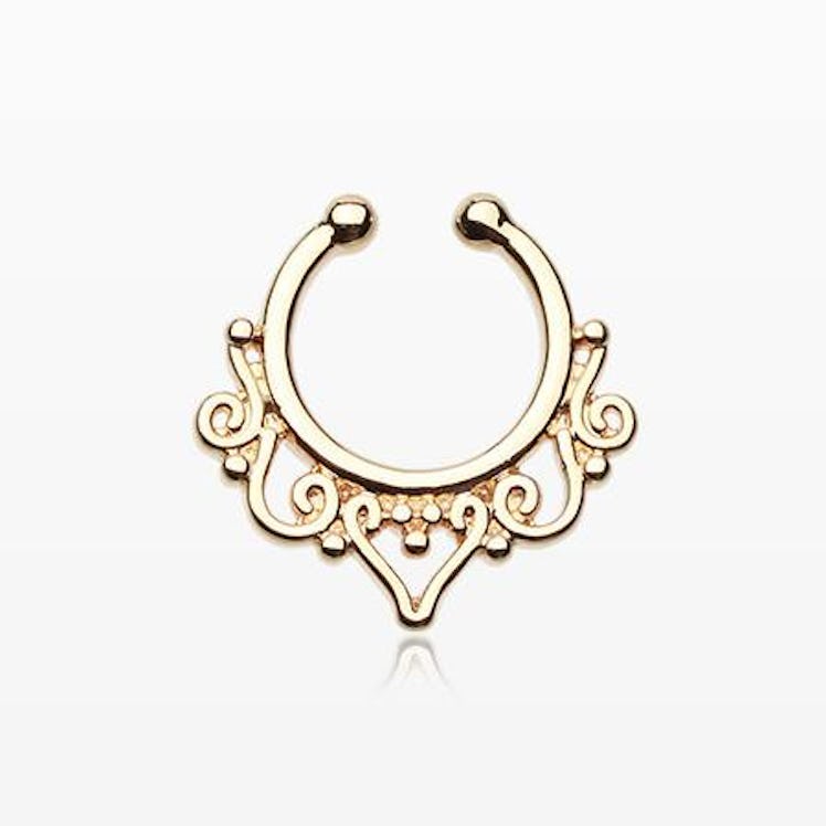 Golden Goddess Filigree Fake Septum Clip-On Ring