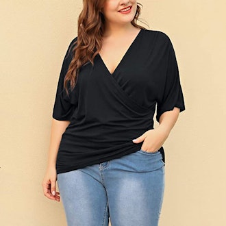 IN'VOLAND Plus Size V Neck Wrap Top