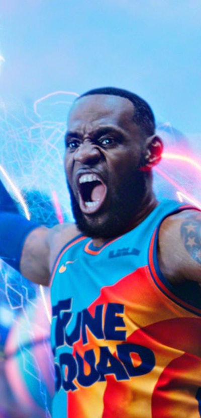 lebron james dunking basketball in space jam a new legacy