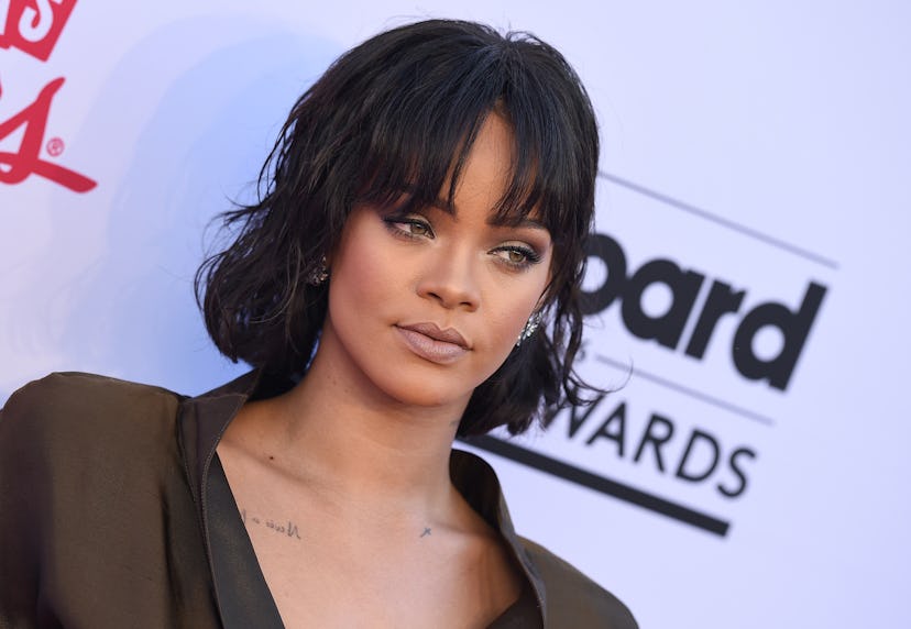 Rihanna sporting a shag cut with curtain bangs at the 2016 Billboard Awards.