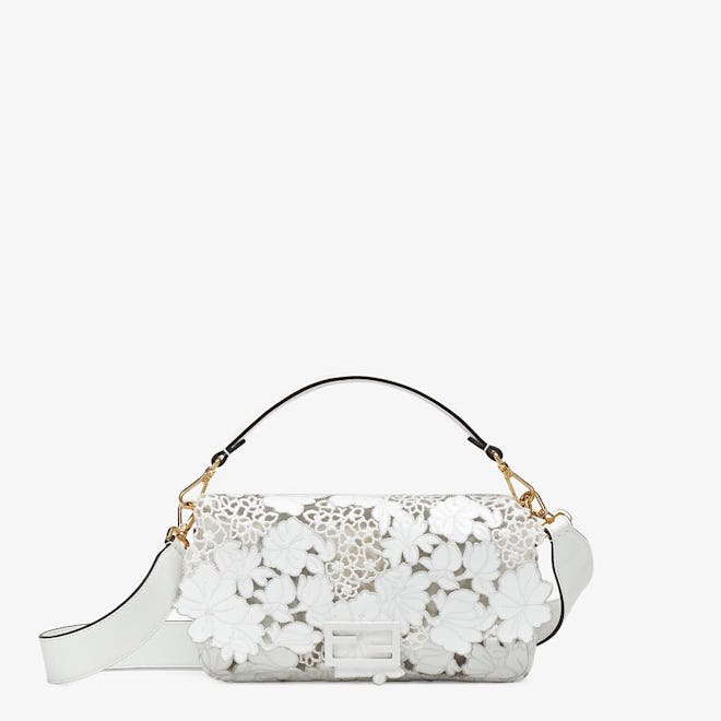 Embroidered White Patent Leather Bag