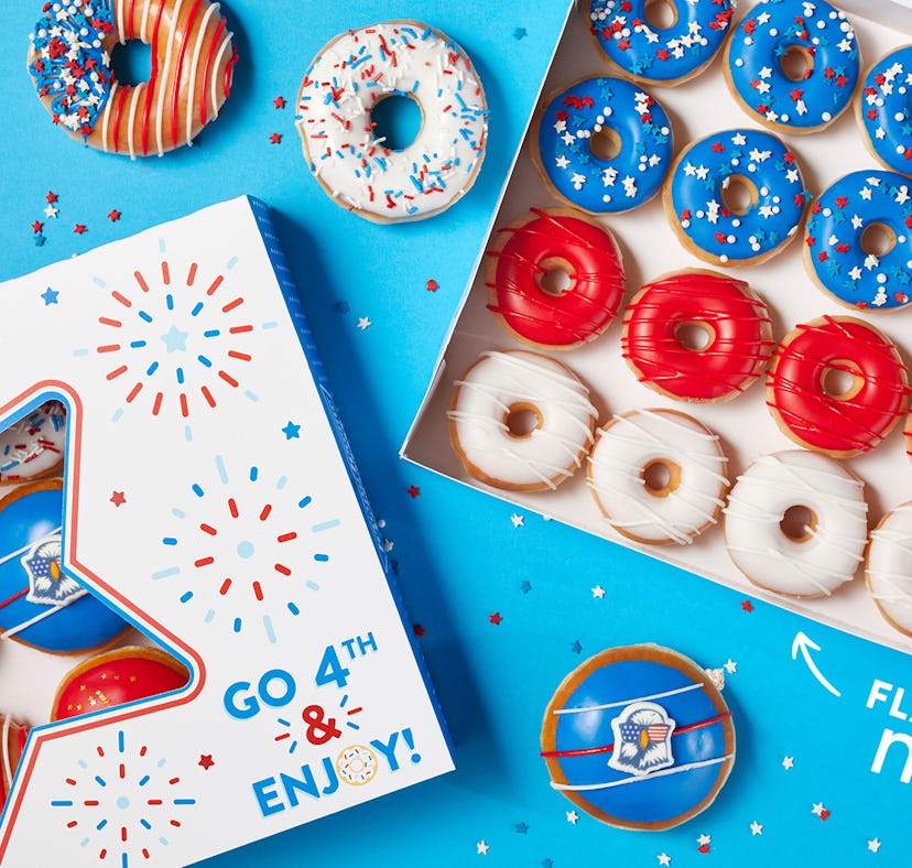 Krispy Kreme’s Fourth of July 2021 doughnuts and deal include a BOGO offer.