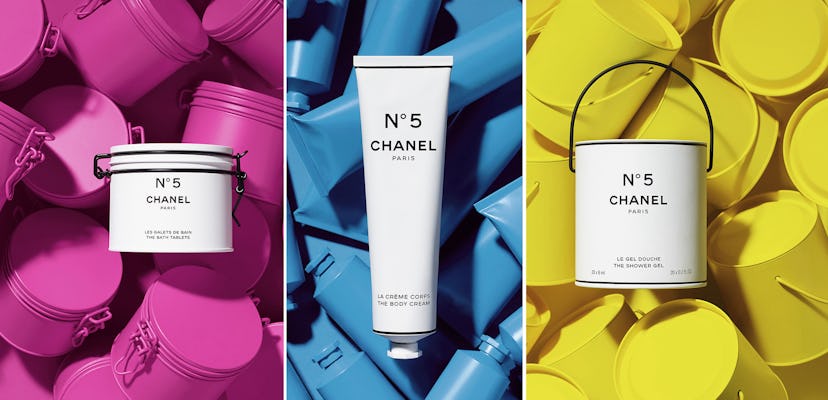 A three-part collage with products from the Chanel Pop Art Beauty Capsule