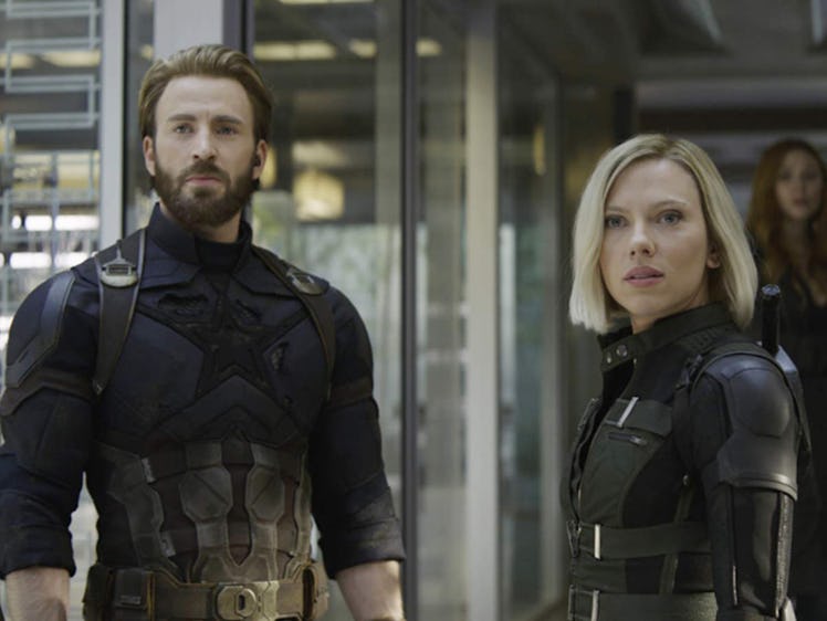 Scarlett Johansson as Black Widow with Chris Evans as Steve Rogers, returning from on the run in Ave...