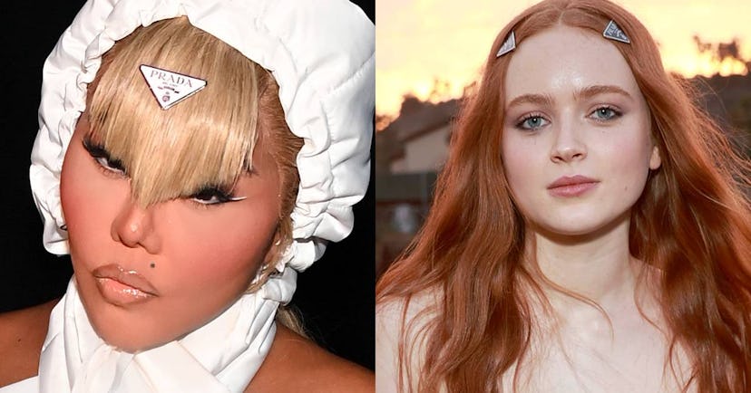 Lil' Kim and Sadie Sink in Prada hair badges.