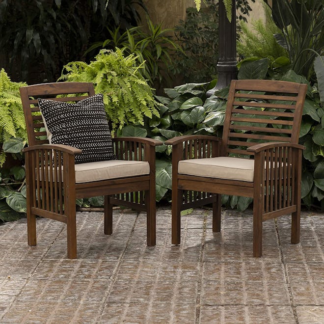 Walker Edison Rendezvous Modern Acacia Wood Slat Back Outdoor Dining Chairs (Set Of 2)