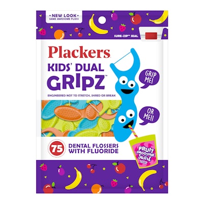 Plackers Kids Dental Floss Picks, Fruit Smoothie Swirl with Fluoride & Dual Grip, 75 Count