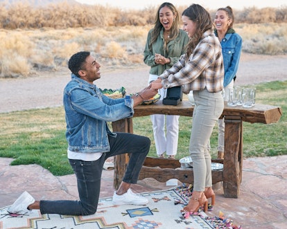 Bachelorette contestant,Josh fake-proposing to Katie on a 'Bachelorette' group date in front of host...