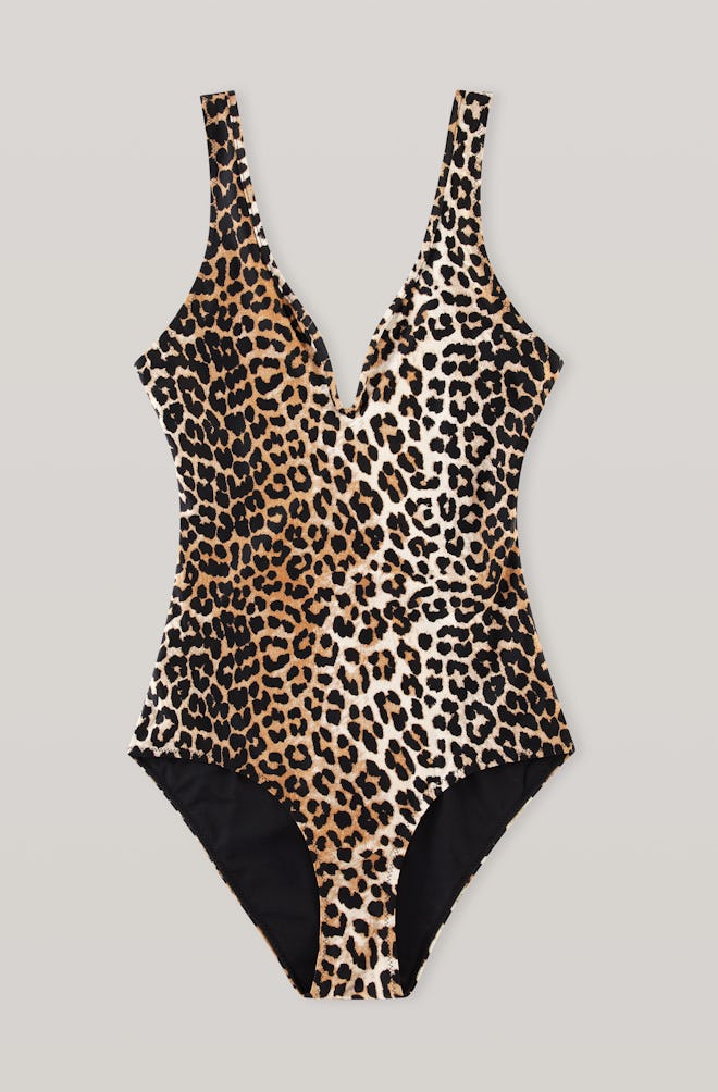 Recycled Printed V Neck Swimsuit Leopard