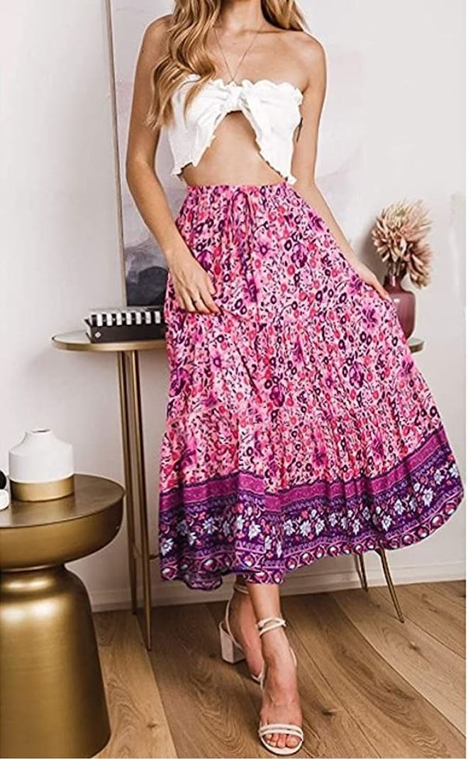 ZESICA Bohemian Floral A Line Maxi Skirt